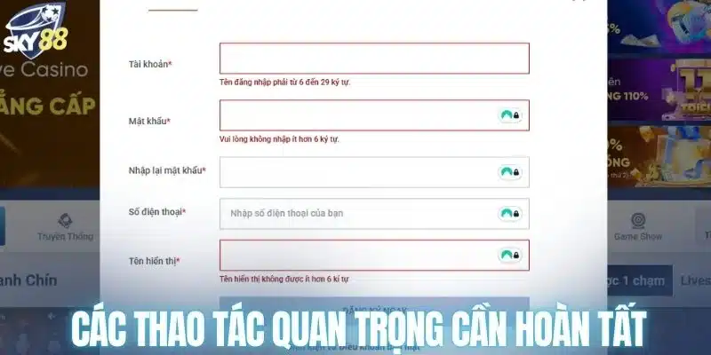 Các thao tác quan trọng cần hoàn tất