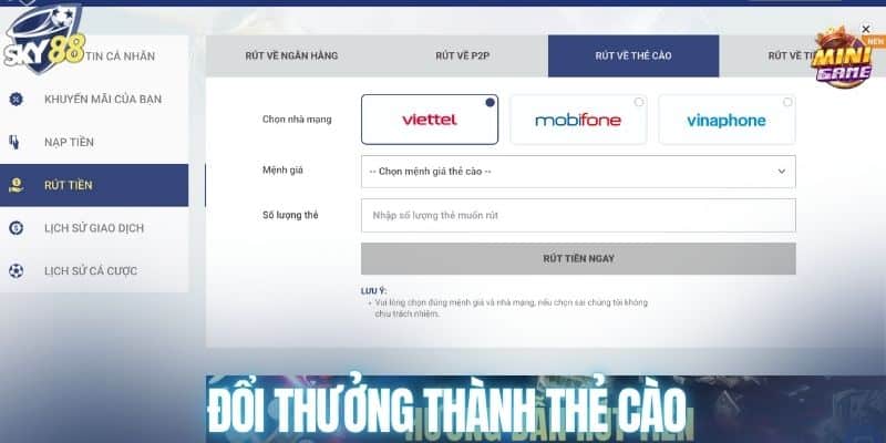 Đổi thưởng thành thẻ cào